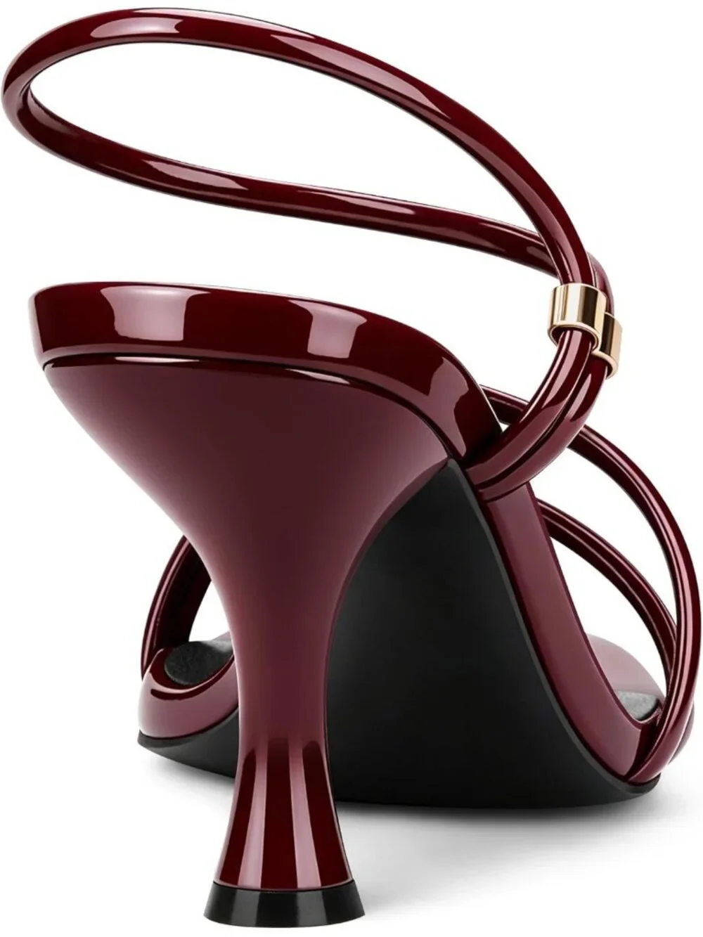 Women's Burgundy Faux Leather Strappy Square Open Toe Ankle Strap Heels Sandals